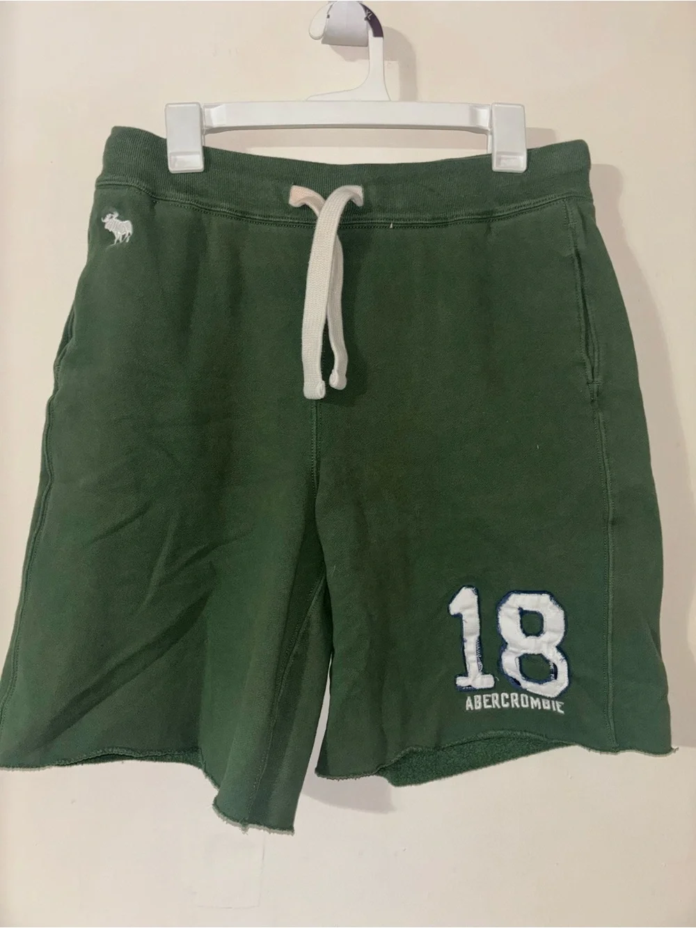 Abercrombie & Fitch Men's Dark Green Athletic Shorts with White Drawstring